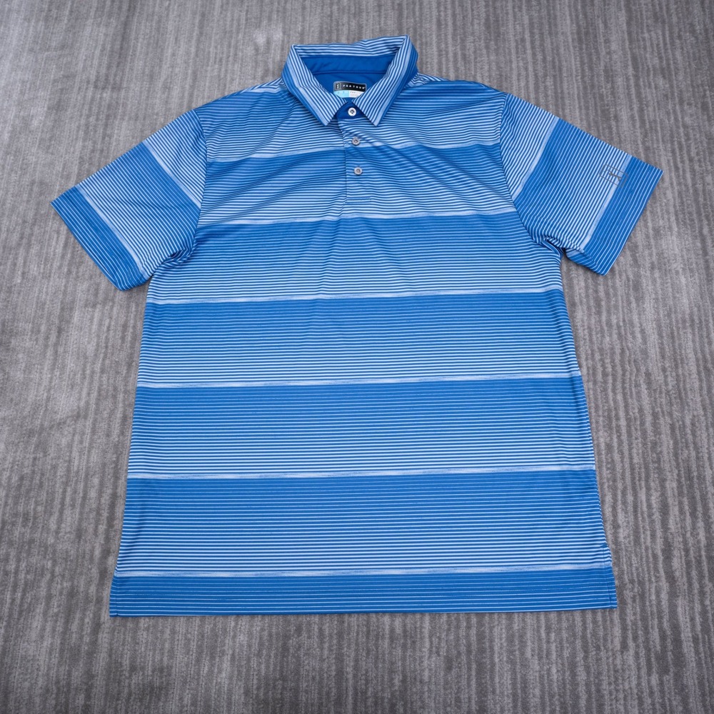 PGA Tour Pro Men XL Blue Striped Short Sleeve Athletic Fit Golf Polo Shirt